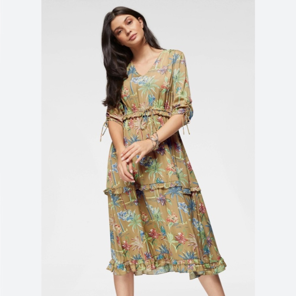 Maison Scotch & Soda Tropical Print Tiered Silky Dress